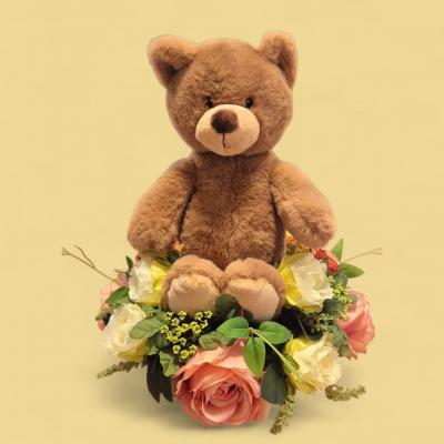 FG312 - Montage rose avec nounours 45€